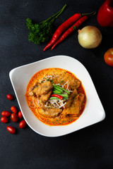 curry noodle with dark background and settings