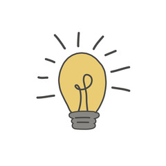 Yellow light bulb in doodle style. Hand-drawn illustration. vector