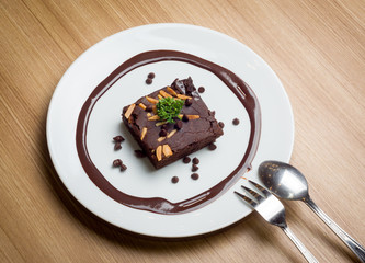 chocolate brownies  on wood floor