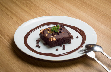 chocolate brownies  on wood floor