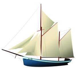 Vector colored Schooner sailing ship illustration