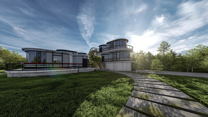 Fototapeta na wymiar house on the hill. 3D rendering