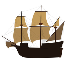 Vector colored minimal Caravel ship illustration