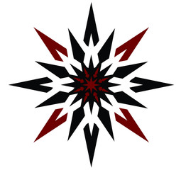Abstract black and red vector 16 pointed chaos sun star flash symbol icon sign logo