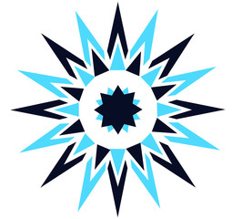 Abstract blue colored crystallic 16 pointed compass chaos sun symbol icon logo