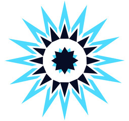 Abstract blue crystallic 16 pointed compass chaos sun star symbol icon logo