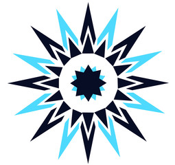 Abstract blue colored crystallic 16 pointed compass chaos sun star symbol icon logo