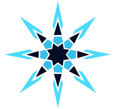 Abstract blue crystallic 8 pointed compass chaos sun star symbol icon logo