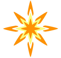 Abstract vector 8 pointed compass chaos symbol sun flower star bright golden icon logo