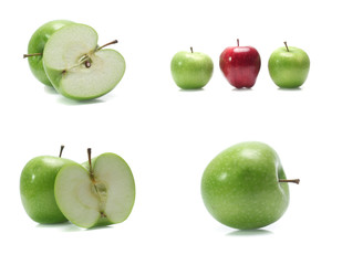 Green apple isolated on white background (set  mix   collection)