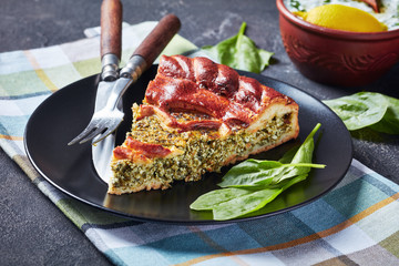 close-up of a slice of Spinach Ricotta pie