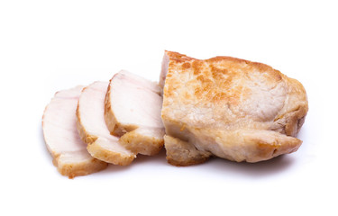 roasted pork slices isolated on white background