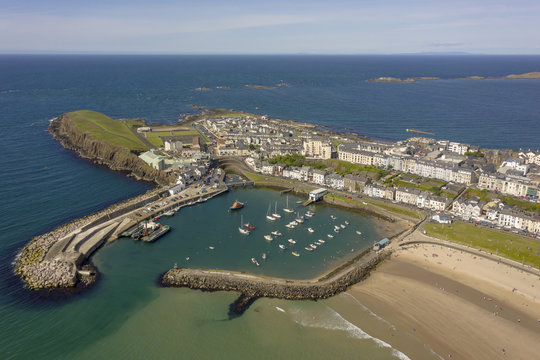Portrush harbour marina beach and town, Northern Ireland