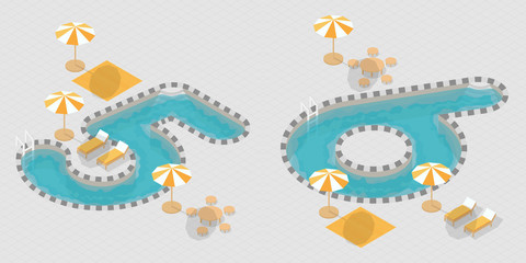 Isometric Swimming Pool Numbers 5 and 6, Five and Six 3D Numerals Recreational Font Design Concept