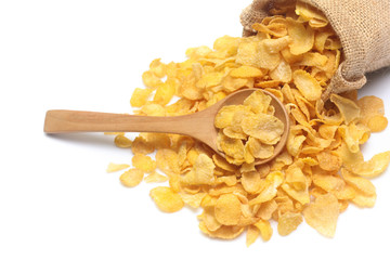 Cornflakes in sack  isolated on white background