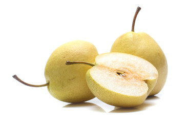 Chinese pear on white background,yellow
