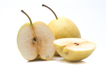 Chinese pear on white background,yellow