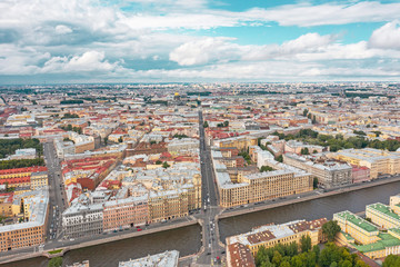 Obraz premium Aerial view from the height of the city center of St. Petersburg, the Fontanka River and in the distance St. Isaac's Cathedral.