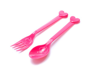 plastic  fork, spoon isolated on white backgruond