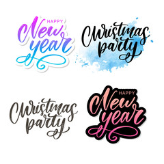 Christmas party poster template. Hand written lettering, sparkling typography.