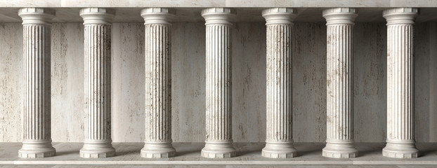 Classical building facade, stone marble columns. 3d illustration