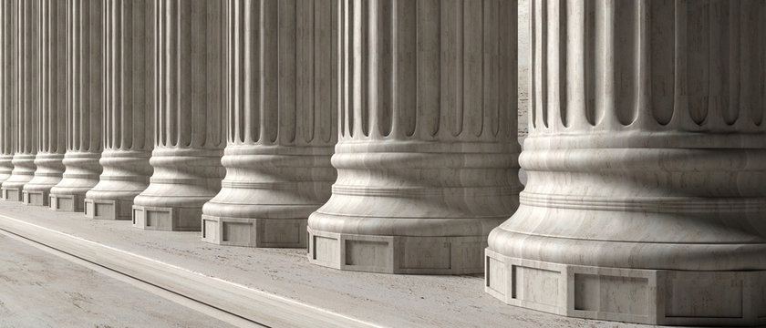 Classical building facade, stone marble columns. 3d illustration