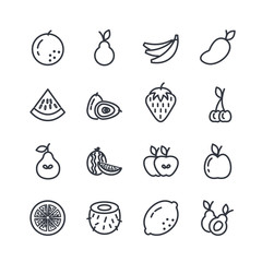Set of Fruits Vector Line Icons. Fruits symbol illustration. Contains such Icons as Strawberry, Orange, Watermelon and more. Editable color.