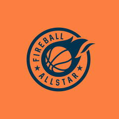 bedge fire basketball vector icon logo design