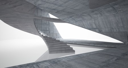 Abstract architectural smooth concrete interior of a minimalist house. 3D illustration and rendering.