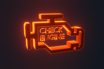 Red malfunction or check engine car light symbol, dash board. Icon of auto spare parts lamp on white background