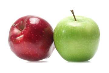 Green and red apple isolated on white background