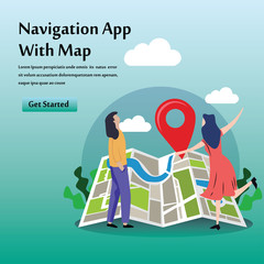 Navigation App With Map Vector Template Design Illustration