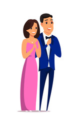 Man and woman in luxury clothes flat illustration