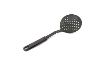 Black kitchen spatula utensils or kitchenware closeup isolated on white background