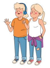 Teenagers friends smiling and greeting