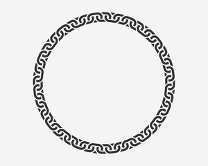 Texture chain round frame. Circle border chains silhouette black and white isolated on background. Chainlet design element.