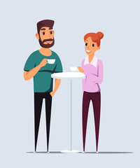 Couple drinking tea flat vector illustration