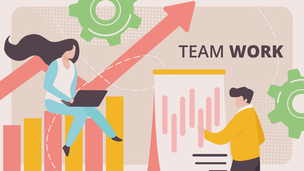 Teamwork Horizontal Banner. Business People Work