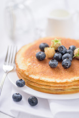 Pancakes with blueberry and raspberry