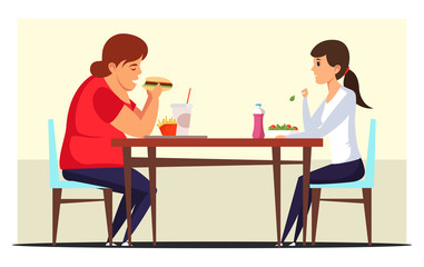 Fast food versus diet flat vector illustration