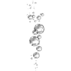 Underwater  black fizzing air bubbles on white  background.