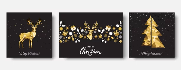 Papier Peint photo Motifs de Noël Christmas  golden  decoration  with  Xmas  reindeer, gifts,  snowflakes.