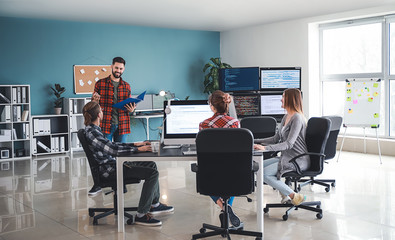Team of programmers working in office