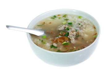 Boiled rice pork  isolated on white