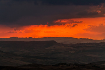 Wonderful Sicilian Landscape at Sunset During a Cloudy Day, Mazzarino, Caltanissetta, Sicily, Italy, Europe