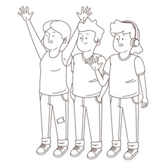 Teenagers friends smiling and greeting in black and white