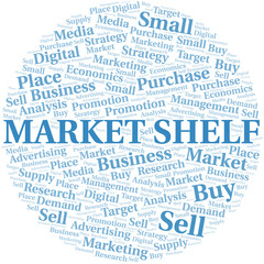 Market Shelf word cloud. Vector made with text only.