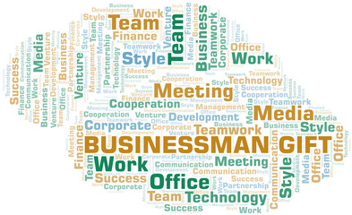 Obraz premium Businessman Gift word cloud. Collage made with text only.