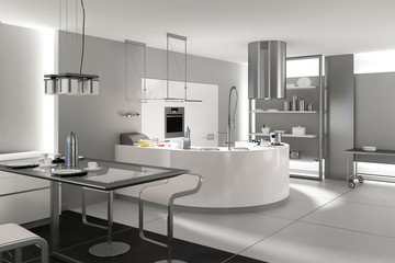 3d rendering of hi-tech kitchen interior design