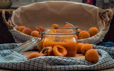 apricot jam in glass jar
